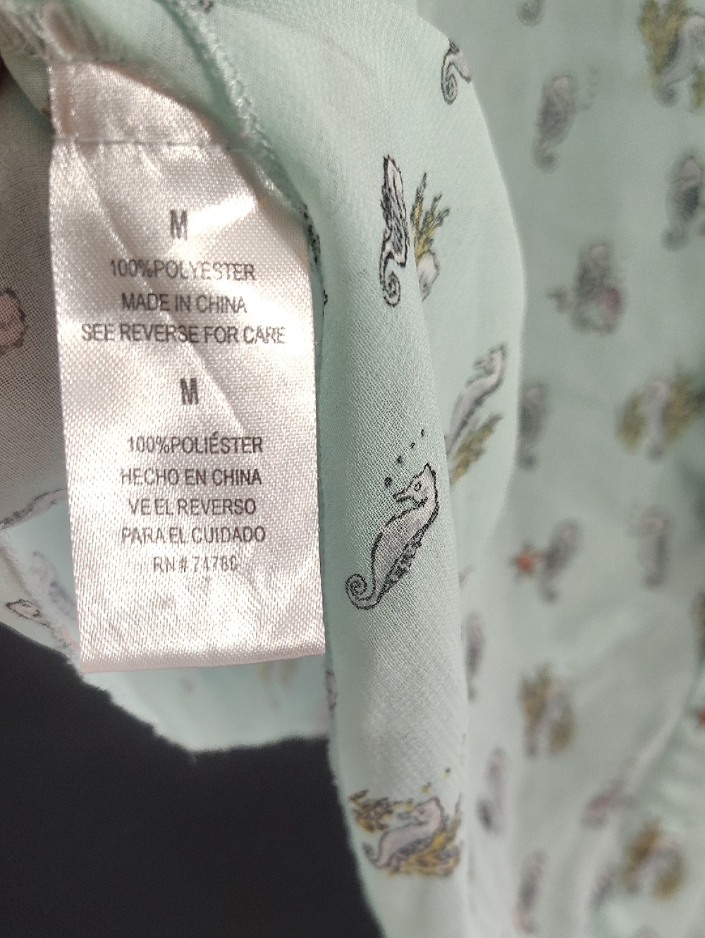 Patrons of Peace Mint Green whimsical Sleeveless Tie-Front Seahorse Sheer Crop - Picture 7 of 8